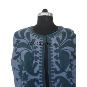 Veste bomber en coton de haute qualité pour femmes, imprimé floral, style bohème, broderie à la main, manches coupées, boutons, vêtements d'automne et d'hiver - Product Image 3