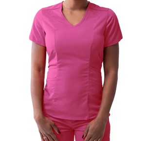 Women'<b>s</b> V-Neck Scrub Top Short Sleeve Beauty Salon Spa Nurse Uniform Solid Colors Workwear with Pockets Beautiful Design <b>Blouse</b> - Product Image 3