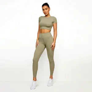 Sweat proof Mid impact Comfort 75% Nylon 25% Elastane Women Slim fit Cropped 365 Cap Sleeve Sage Green T-Shirt