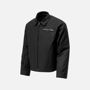 Veste de travail en toile délavée vintage pour homme avec logo personnalisé 100% toile de coton doublée d'une fermeture éclair avec broderie et coupe carrée - Product Image 1