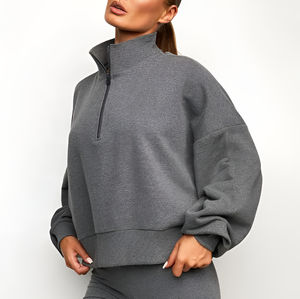 Sweat-shirt surdimensionné à manches longues et col zippé en coton bicolore de qualité supérieure pour femmes, respirant et décontracté pour l'hiver et l'automne OEM - Product Image 5