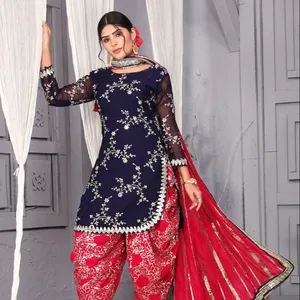 Beliebteste Design indische Hochzeits-und Party kleidung Modedesignerin Georgette Patiyala Anzüge mit schwerer Stickerei