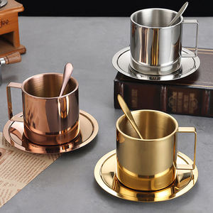 Juego de Tazas y Platos de Café de Acero Inoxidable con Cuchara, Tazas de Metal para Espresso, Latte, Capuchino y Té, Reutilizables, de Grado Alimenticio, Vajilla de Lujo - Product Image 2