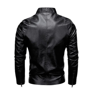 Chaqueta de cuero genuino para motocicleta de primavera 2025 para hombre, cuello vuelto sólido, cierre de cremallera, ajustada, informal, de lona, a prueba de viento - Product Image 3