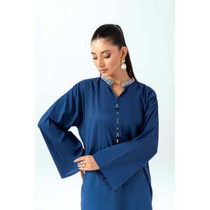 ชุดเซ็ตผ้าเครปสีน้ำเงินกรมท่า แต่งลายริ้วและปักลาย สำหรับฤดูใบไม้ผลิ/ฤดูร้อน สวมใส่สบาย - Product Image 3