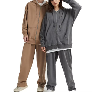Ensemble de survêtement unisexe en molleton imprimé respirant de poids moyen, avec sweat à capuche zippé oversize et pantalon de survêtement à jambes larges, style streetwear minimaliste - Product Image 5