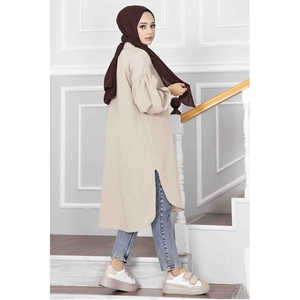 Tunique chemise en popeline coupe ovale avec élément de mode en pierre simple - Product Image 4