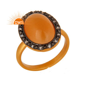 925 plata esterlina 18K chapado en oro Natural Cz y melocotón piedra lunar piedra preciosa anillo apilable joyería para mujer regalo para ella - Product Image 1