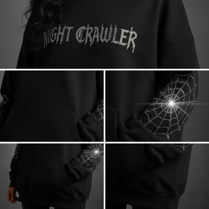 Sudadera con Capucha Extra Grande de Invierno Estilo Gótico Y2K Personalizada para Mujer, con Pedrería en los Codos, Ecológica, de Algodón Grueso - Product Image 6