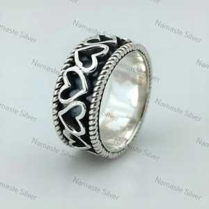 925 Sterling Silver Fidget <b>Ring</b> Handmade Meditation <b>Spinner</b> Thumb <b>Ring</b> with Heart Connecting Design Gift for <b>Anxiety</b> Relief - Product Image 2