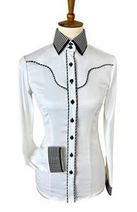 เสื้อคาวบอยโชว์แบบตะวันตกทำด้วยมือบนผ้าแพรแข็งแบบยืด - Product Image 4