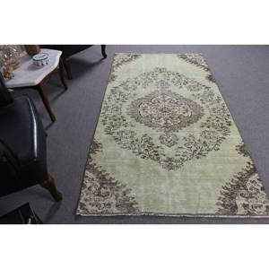 พรมขนสัตว์สีเขียวเบจ4.1 x 7.8ft แบบดั้งเดิมพรมตุรกีสี่เหลี่ยมผืนผ้าเย็บปะติดปะต่อกันสำหรับห้องโถงห้องนอนน้ำยาง - Product Image 3