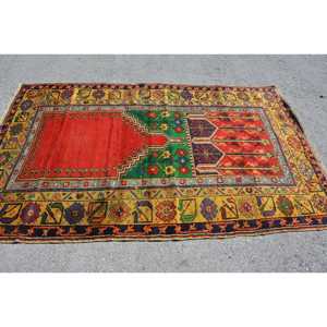 Turkish 4.6x7.6 ft Rug, Vintage Rug, <b>Red</b> Floral <b>Wool</b> Rug - Product Image 3