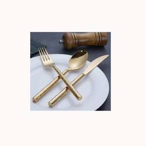 Juego de cubiertos de acero inoxidable con mango redondo largo audaz único Juego de cubiertos chapados en oro para el regreso a la escuela - Product Image 1