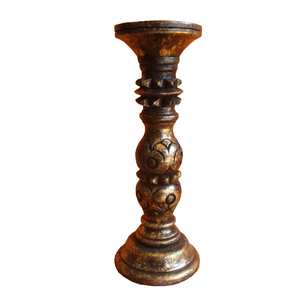 Portavelas de madera de mango de diseñador elegante hecho a mano de calidad sólida, soporte marrón rústico tallado en madera para mesa y uso en fiestas - Product Image 2