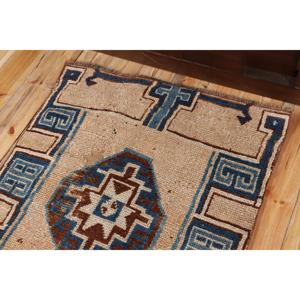 Alfombra Turca Vintage de Lana de 3x3.7 pies, Alfombra Pequeña con Diseño de Plantas y Árboles Azules en Patchwork, Respaldo de Látex Ecológico - Product Image 5