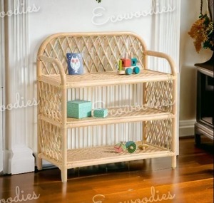 ชั้นเก็บของใช้ในครัวเรือนชั้นวางหวายไม้ไผ่สามชั้นชั้นชั้นวางไม้ไผ่หรูหราเฟอร์นิเจอร์และของตกแต่งบ้าน - Product Image 5