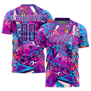 Maillot de football personnalisé de conception professionnelle, nouveau, de qualité supérieure, avec des coutures soignées, violet et blanc, sublimation, col rond, sans couture, 100% - Product Image 1