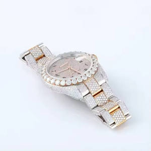 New Arrival Luxury Two Tone 41mm Rose Gold Wristwatch with <b>Arabic</b> <b>Numerals</b> Fully Iced VVS Moissanite Diamond Analog Glass - Product Image 2