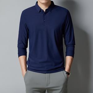เสื้อโปโลผู้ชายสำหรับฤดูใบไม้ร่วง/ฤดูหนาว ดีไซน์หรูหราสำหรับธุรกิจ ปักลาย 3 มิติ ผ้าถักไร้รอยต่อ แขนยาว สไตล์คลาสสิก ทรงหลวม - Product Image 3