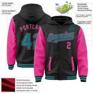 Sudadera con Capucha de Poliéster de Calidad Premium con Parche Bordado Personalizado con Nombre de Equipo, Tejido Transpirable, Manga Negra y Rosa - Product Image 2