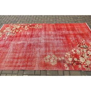 Vintage Rug, Large 5x8.7 ft Turkish Rug, <b>Red</b> Ikat <b>Wool</b> Rug - Product Image 3