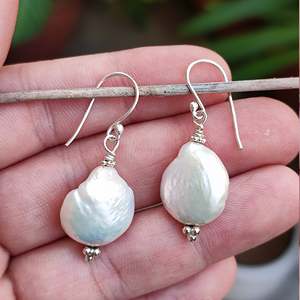 925 Sterling <b>Silver</b> Freshwater Baroque Pearl <b>Dangle</b> <b>Earrings</b> Handmade Gold Jewelry Danglepearl <b>Silver</b> <b>Earrings</b> - Product Image 4