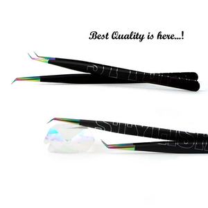 Pince à cils à pointes multiples Poignée noire Pince à cils d'extension testée à la main Matériau en acier inoxydable Logo personnalisé Marque privée - Product Image 5