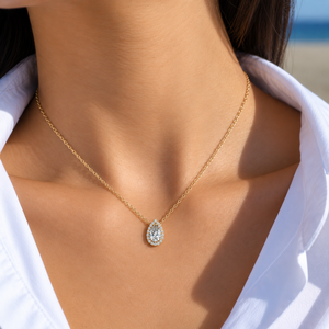 จี้เพชรทรงลูกแพร์เพาะเลี้ยงในห้องปฏิบัติการ ทองคำแท้ 14K ชุบโรเดียม สร้อยคอทรงลูกแพร์ประดับเพชร 0.85 กะรัต E VVS เครื่องประดับชั้นดี SHREERAJ - Product Image 2