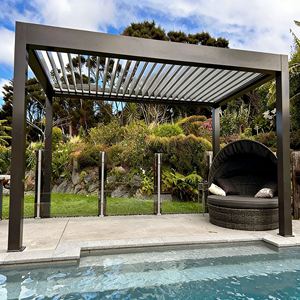 Pergola en <span class=keywords><strong>aluminium</strong></span> imperméable <span class=keywords><strong>de</strong></span> luxe, pliable et réglable, avec éclairage LED - Product Image 1