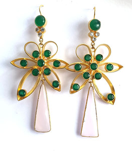 Pendientes colgantes chapados en oro con flor de ónix verde Calcedonia Rosa natural mayorista indio de pendientes colgantes de piedra semipreciosa - Product Image 6