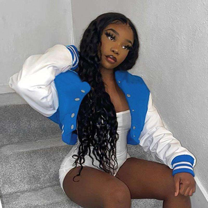 Chaqueta Universitaria Corta de Lona a Cuadros Personalizada para Mujer, Chaqueta Bomber de Béisbol, Estilo Universitario, Cortavientos y Transpirable - Product Image 2