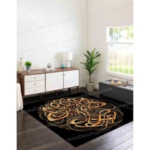 Tapis imprimé Arbre de Vie, carré, doré, décoration moderne pour la maison, tapis doux non tissé - Product Image 4