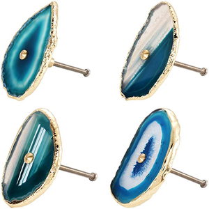 Boutons d'armoire en tranche d'agate bleue avec vis, poignées de tiroir en pierre, poignées, bouton de porte pour commode de cuisine, armoire - Product Image 1