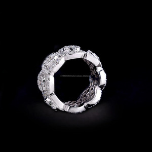 Mens & Womens Hip Hop Style Moissanite Diamond Cluster Halo Wedding Eternity Band 925 Sterling Silver <b>Iced</b> Out Anniversary Gifts - Product Image 3