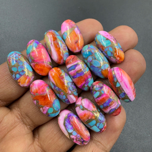 Rosa ostra cobre turquesa suave forma ovalada cabujón de alta calidad piedra preciosa suelta para la fabricación de joyas 12x24mm lote al por mayor - Product Image 1