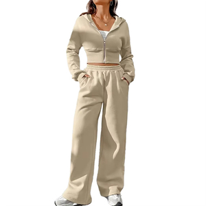 Chándal de mujer extragrande de manga larga de color sólido con capucha y cremallera de fabricante OEM para mujer - Product Image 1