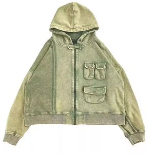 2025 tùy chỉnh nhà sản xuất cổ điển Zip Up axit rửa Hoodies đau khổ tùy chỉnh thêu vá cắt Mens Hoodie - Product Image 1