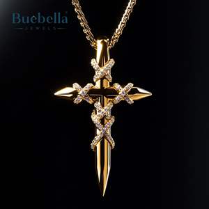 18k Gold Plated 925 Sterling <b>Silver</b> Iced X-shape Spiked <b>Cross</b> <b>Pendant</b> for Men Hip Hop Jewelry - Product Image 2