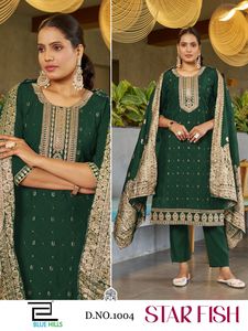 Nuevo diseño de pantalón Kurti para mujer con bordado Jacquard Dupatta Dori Work Sequence de exportación de seda romana con estilo tradicional - Product Image 6