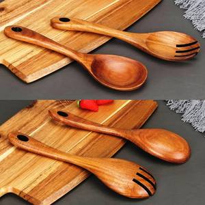 Ensemble de service à salade en bois naturel avec 2 spatules, ustensiles durables faits à la main, artisanat Mirha International, taille S - Product Image 6
