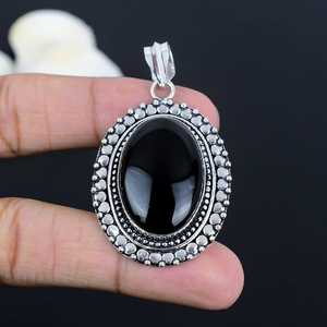 เครื่องประดับอัญมณีทรงวงรีสีดำโอนิกซ์925แข็งจี้ดีไซเนอร์ชุบเงินเครื่องประดับขายส่งสำหรับผู้หญิง - Product Image 5