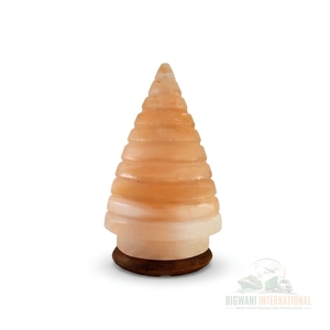 Lampe de sel de l'Himalaya artisanale unique en forme de cône spiralé, lumière de nuit en cristal de roche naturel avec base en bois de qualité supérieure - Product Image 1