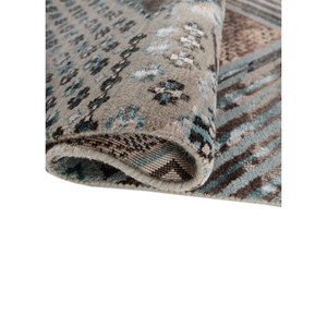 พรมไหมไผ่ผสมขนสัตว์ถักมือสีน้ำเงินแมนชาฮ่า หนา 10 มม. ลายเรขาคณิตนามธรรม สำหรับบ้าน ห้องโถง รูปทรงสี่เหลี่ยมผืนผ้า รุ่น-Les-2805 - Product Image 2