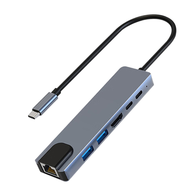 6 in 2 USB C Hub with 4K HDMI RJ45 Lan USB-C 2 USB 3.0 Ports and PD Power Delivery for MacBook Pro and Type C Windows Laptops Po