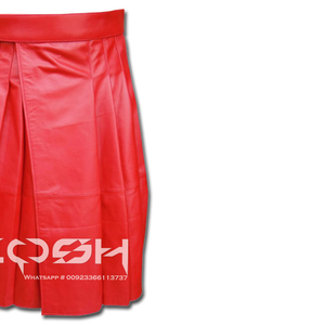 Kilts plisados utilitarios de cuero rojo de alta demanda Calidad Premium Versátil Durable y elegante para el trabajo y la ropa informal - Product Image 5