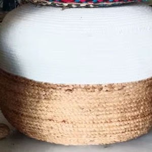 Modern Design Handcrafted Jute and White Cotton <b>Pouf</b> Braided 2-Piece Movable for Decorative Purpose - Product Image 3