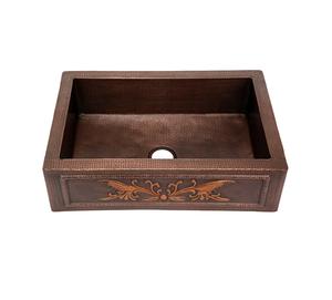 Tablier de luxe martelé Design avant rectangulaire évier de cuisine en cuivre évier en cuivre évier fait main fabricant grossiste - Product Image 3