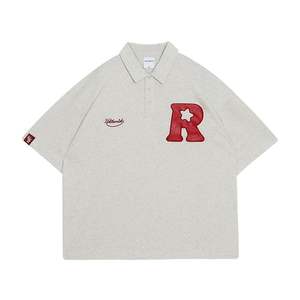 Polo con hombros caídos de gran tamaño personalizable estilo retro, Polo bordado para hombre - Product Image 1