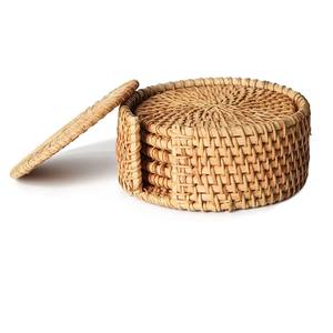Posavasos creativos de mimbre de ratán para té, juego de 6 piezas, accesorios de cocina, posavasos de yute de mimbre con soporte, diseño único hecho a mano - Product Image 5